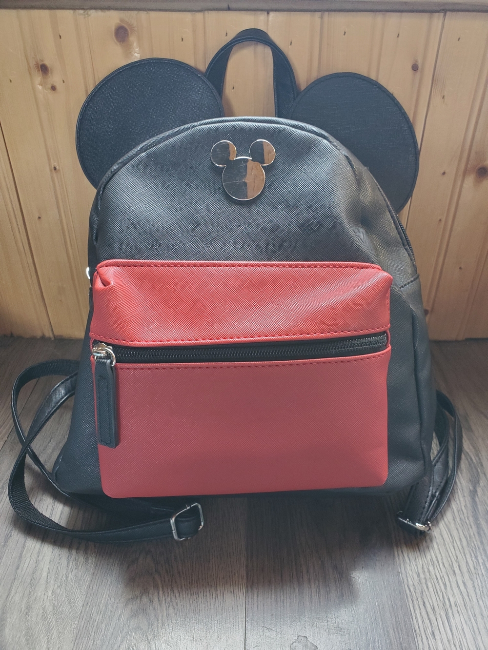 Disney Black Backpack with Red Front Pocket and Mickey Ears